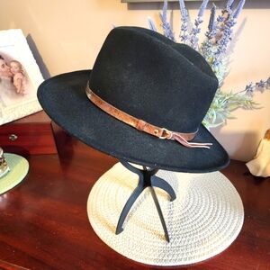 Fedora Wool Felt Hat w/Leather Trim